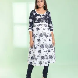 CHARUKRITI White Cotton Printed A Line Kurta-image-47