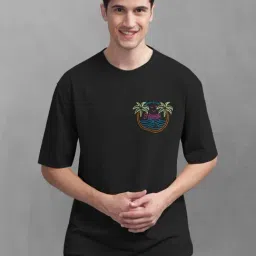 Bullmer Black Cotton Oversized Fit Printed T-Shirt-image-44