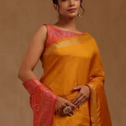 Soch Mustard Silk Solid Saree With Unstitched Blouse Piece image 4