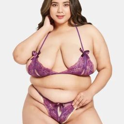 Secrets By ZeroKaata Purple Lace Work Bra Panty Set-picture-31