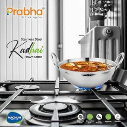 Prabha Stainless Steel Silver Hammered Finish, Heavy Gauge Kadhai 2.4L & 240mm Size image 4