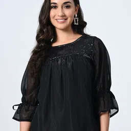 OTIRA Women Black Embellished Round Neck Party Top-image-99