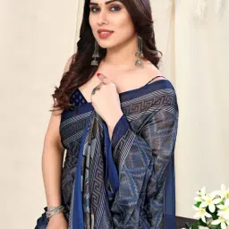 MIRCHI FASHION Navy Printed Saree With Unstitched Blouse Piece image 5