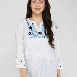 VAHSON Women Chikankari Hand Embroidered Semi-Sheer Sustainable Pure Cotton Top-picture-40