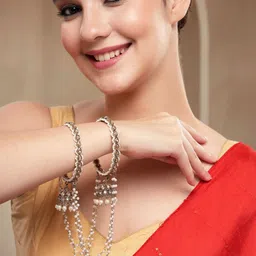 KARATCART Set Of 2 Gold-Plated Stone-Studded & Beaded Jhumka Bangles image 3