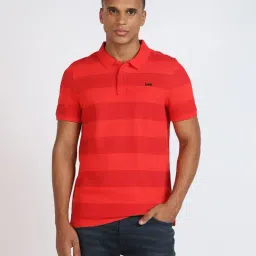 Lee Red Cotton Slim Fit Striped Polo T-Shirt-picture-37