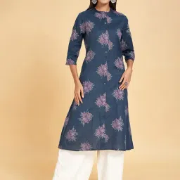 Rangmanch By Pantaloons Blue Cotton Printed A Line Kurta-picture-18