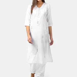 DART STUDIO Women White Woven Design Sustainable Straight Kurta-picture-38