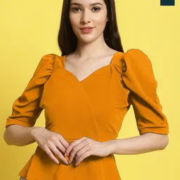 Metronaut Women Pack Of 2 Puff Sleeves Crop Regular Top-image-88