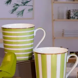 SONAKI Printed White Bone China Large Coffee Mugs - Set of 2 (310ml)-picture-34