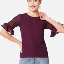 ALL WAYS YOU Keyhole Neck Bell Sleeve Georgette Top-image-68