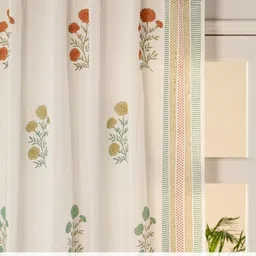 Peepul Tree Teal & Off White Set of 2 Floral Door Curtain image 4