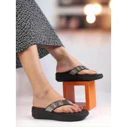 Carlton London Women Comfortable Embellished Stylish Glitter Detail Sandals Black image 1