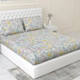 Haus & Kinder 100% Cotton Fitted King Bedsheet Lily Drift with 2 Pillow Cover-picture-37