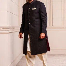 Tasva Linen Mandarin Collar Sherwani Set image 5