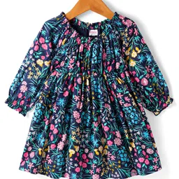 Babyhug Cotton Woven Full Sleeves Frock With Floral Print - Navy Blue-picture-35