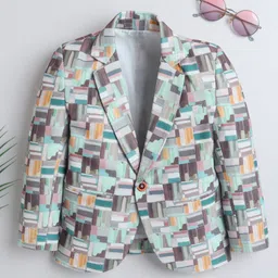 Ministitch Full Sleeves Abstract Printed Blazer - Olive Green-picture-11