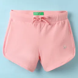 UCB Knit Knee Length Solid Color Shorts with Brand Logo - Pink-picture-32