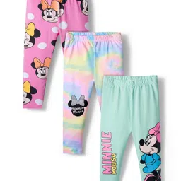 Babyhug Disney Lycra Knit Full Length Leggings With Minnie Mouse Graphics Pack of 3 - Pink & Light Green-picture-10