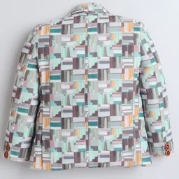 Ministitch Full Sleeves Abstract Printed Blazer - Olive Green image 3