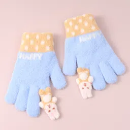 Babyhug Woollen Gloves with Bunny & Polka Dots Design -  Blue image 3