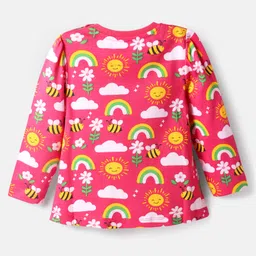 Babyhug Cotton Knit Full Sleeves Co-ords Night Suit with Rainbow Print - Dark Pink image 3