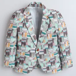 Ministitch Full Sleeves Abstract Printed Blazer - Olive Green image 4