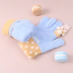 Babyhug Woollen Gloves with Bunny & Polka Dots Design -  Blue image 4