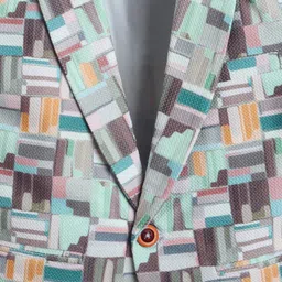 Ministitch Full Sleeves Abstract Printed Blazer - Olive Green image 5