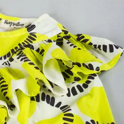 Hugsntugs Cotton Woven Full Bell Sleeves Frill Detailed Circle Printed Top - Yellow image 5