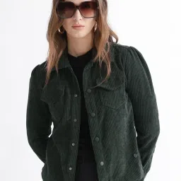 RAREISM Green Polyester Solid Long Sleeves Jacket image 4
