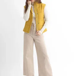 RAREISM Yellow Polyester Solid Sleeveless Jacket image 4