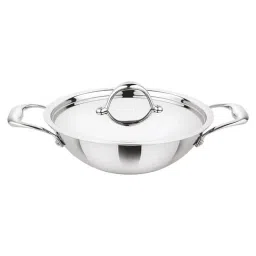 Prabha Stainless Steel Silver Prima Kadhai Flat Bottom with Lid, 28cm, 4.3L,-picture-10