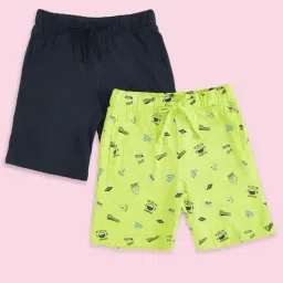 Pantaloons Junior Green & Navy Cotton Printed Shorts-picture-32