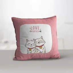 eCraftIndia Pink Polyester Love Forever Quote Digital Printed Cushion Cover With Cushion Filler-image-55