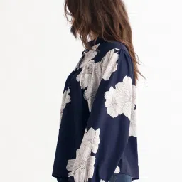 RAREISM Navy Polyester Printed Long Sleeves Top image 4