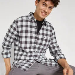 American Eagle Black Slim Fit Checks Shirt image 4