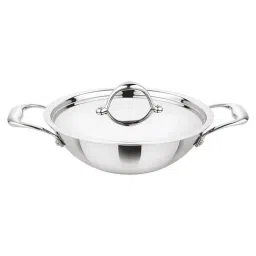 Prabha Stainless Steel Silver Prima Kadhai Flat Bottom with Lid, 24cm, 2.8L,-picture-25