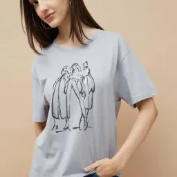 Fame Forever By Lifestyle Light Grey Cotton Regular Fit Printed T-Shirt image 4