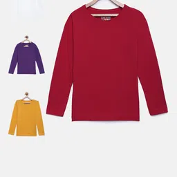 SINI MINI Girls Pack of 4 Solid Round Neck T-shirt-picture-45
