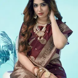 Satrani Brown Woven Saree With Unstitched Blouse image 4