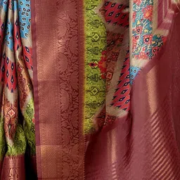 Satrani Multicolored Silk Printed Saree With Unstitched Blouse image 4