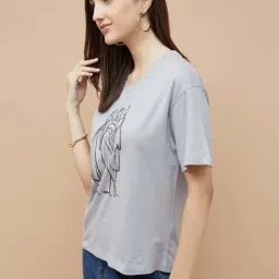 Fame Forever By Lifestyle Light Grey Cotton Regular Fit Printed T-Shirt image 3