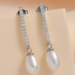 ornate jewels 925 Silver Freshwater Pearl and American Diamond Drop Dangler Earrings for Women & Girls-picture-31