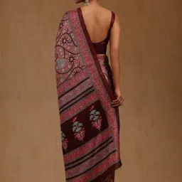 Soch Wine Art Silk Floral Saree With Unstitched Blouse Piece image 2