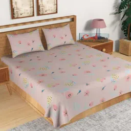 ecraftindia Green and Brown Floral Print 140 TC Glace Cotton Double Bedsheet (90' x 100') with 2 pillow cover-picture-13