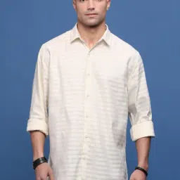 showoffff Showoff Cream Cotton Slim Fit Striped Shirt-picture-18