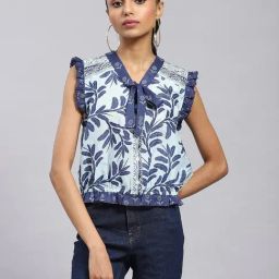 Label Ritu Kumar Navy Printed Top-picture-7