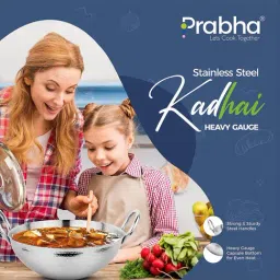 Prabha Stainless Steel Silver Hammered Finish, Heavy Gauge Kadhai 2.4L & 240mm Size image 3