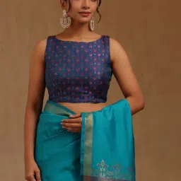 Soch Turquoise Blue Silk Solid Saree With Unstitched Blouse Piece image 5